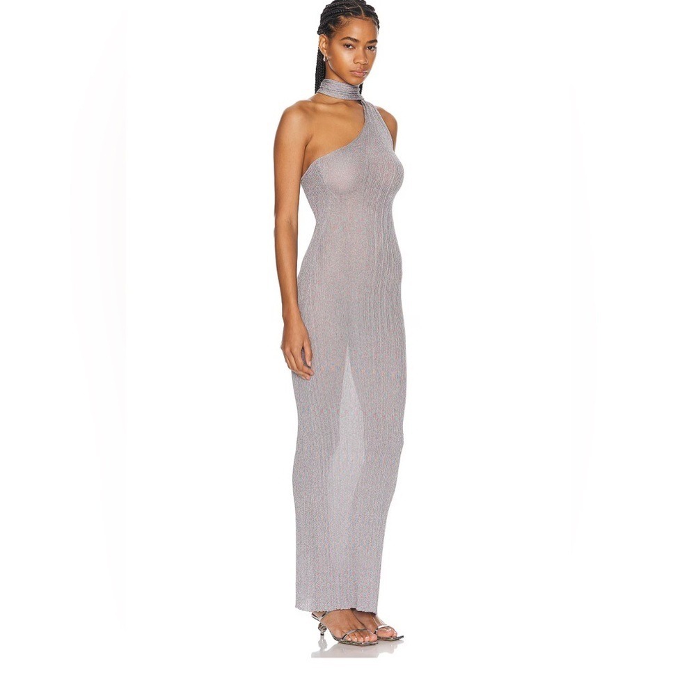 Aya Muse Caspi Halter Sheer Maxi Dress Fog‎ Grey NWT Size M